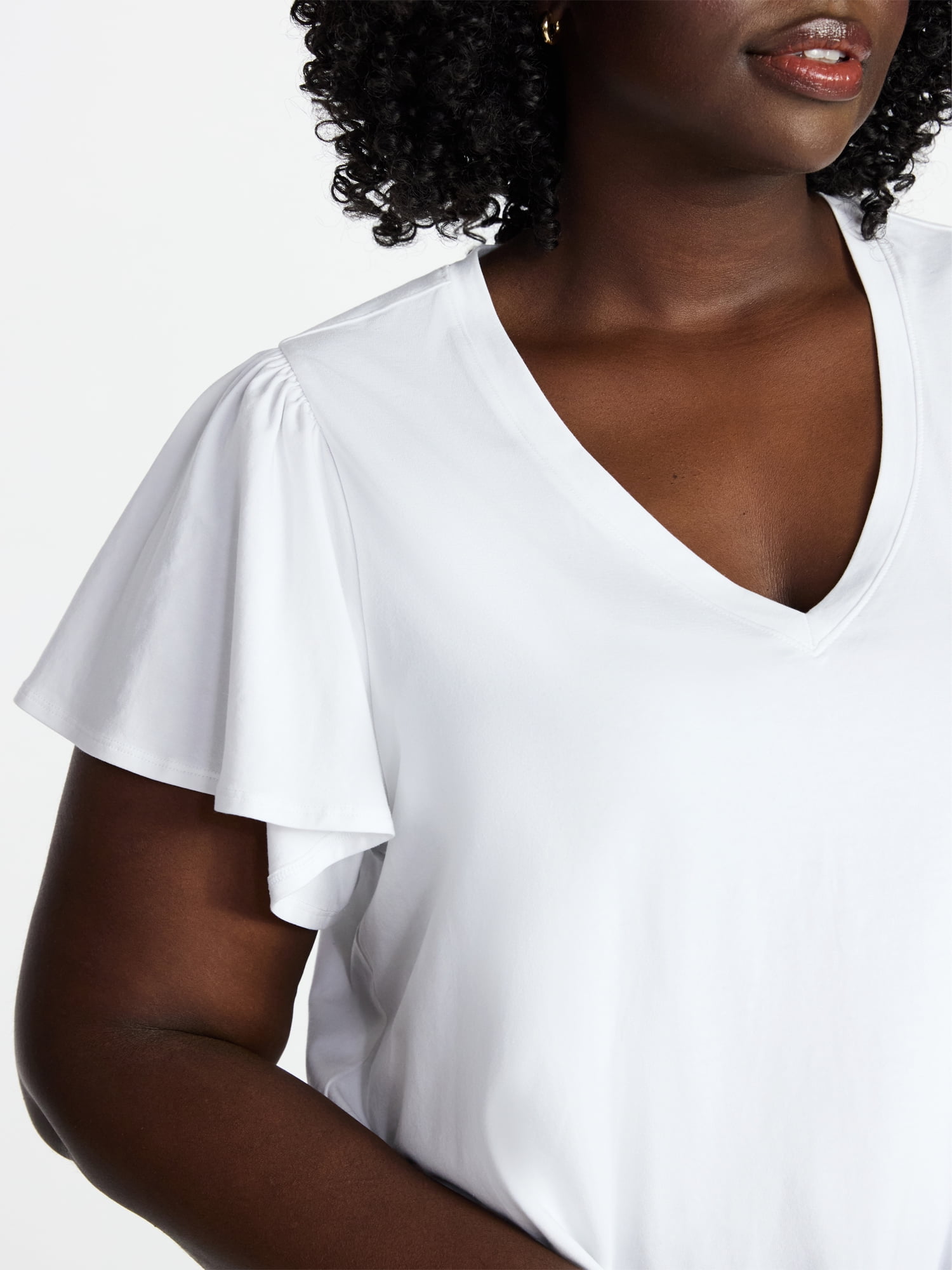 Terra & Sky Women's Plus Size V Neck Tee with Short Flutter Sleeves, Size 0X-4X