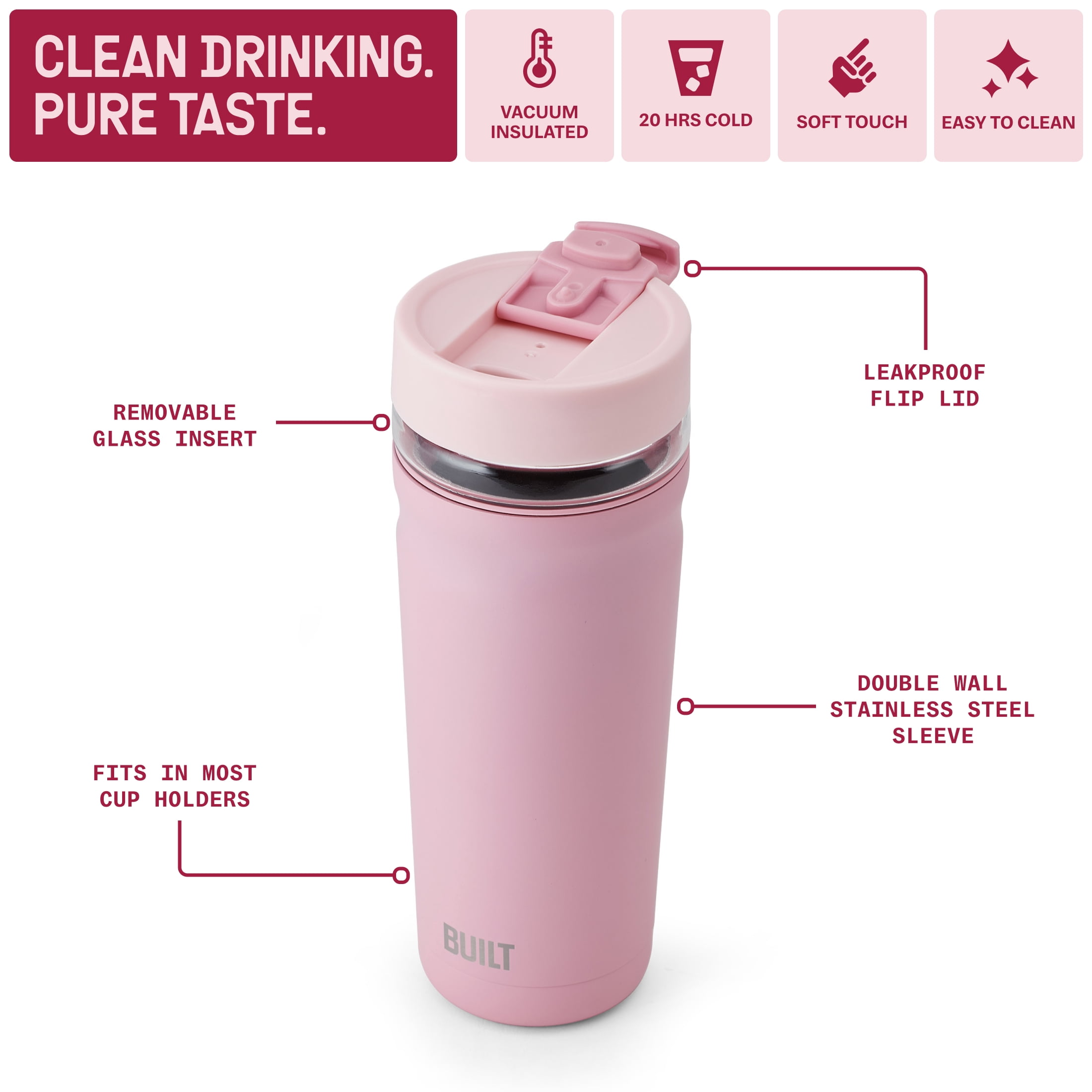 Built 20 oz Dusty Rose Insulated Stainless Steel Tumbler with Glass Interior