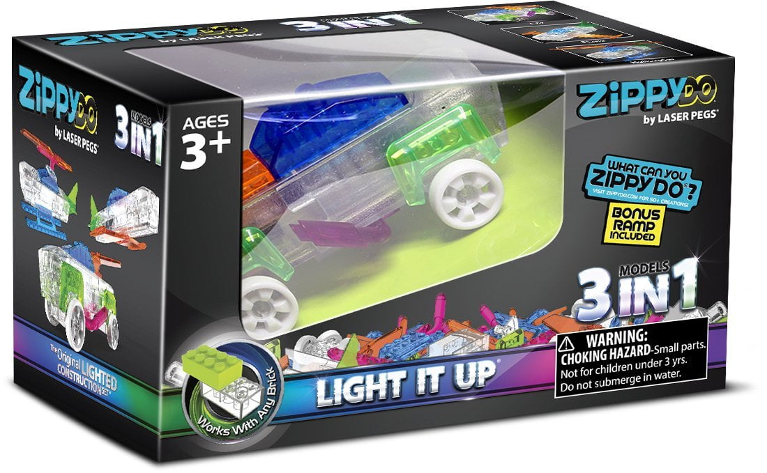 NEW Toy Laser Pegs ZippyDo Lighted Construction Set 3 in 1 Car Helicopter Plane 