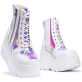 thumbnail image 2 of Cape Robbin Radio Holographic Platform Ankle Chunky Block Heels Boots White (White, 7), 2 of 6