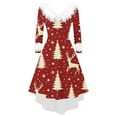 thumbnail image 5 of Oksale Xmas Tree Funny Print Christmas Dress for Women Fuzzy Plush Collar Midi Dresses Comfy Long Sleeve High Low Holiday Dresses Elegant Plus Size Outfits Red XXXL, 5 of 5