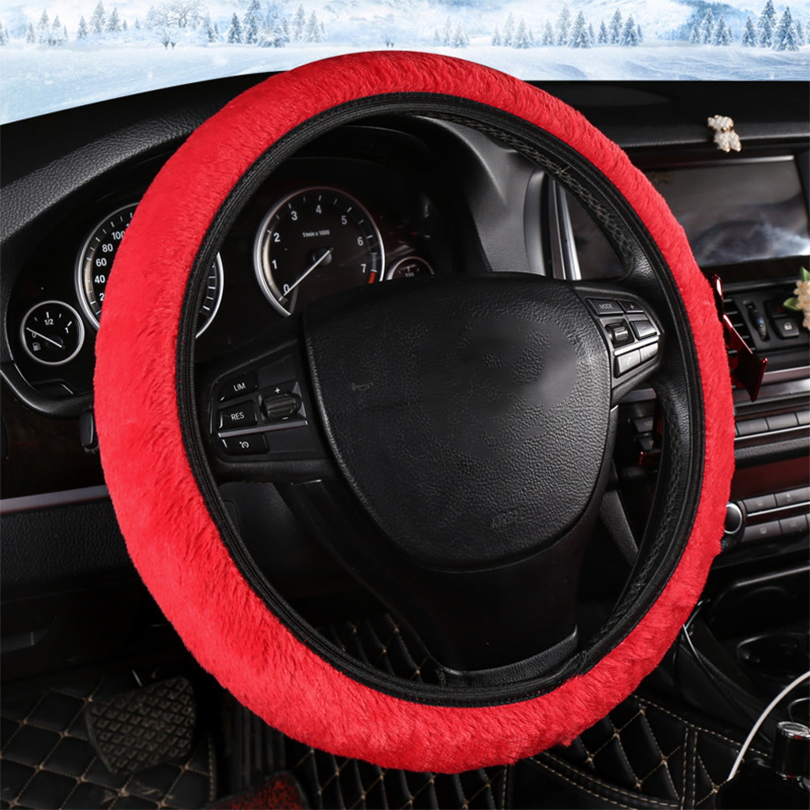 Dvkptbk Steering Wheel Covers Elastic Stretch Steering Wheel Cover with Soft Warm Plush Non Slip Car Decoration Car Wheel Protector Universal Fits