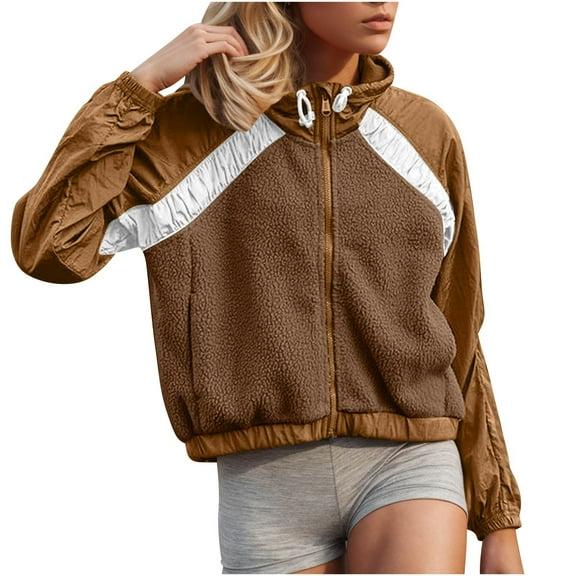 Quinlirra Womens Fuzzy Fleece Jacket Zip Up Long Sleeve Jackets Fall Winter Coat Outerwear With Pockets M Brown