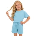 thumbnail image 6 of XEGLSBU Girls Summer Basic Top Bottom Set Girls Casual Outfit Loose Fit Short Sleeve Top with Shorts Solid Color Two Piece (Blue Size 7-8 Years), 6 of 7