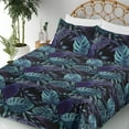 thumbnail image 3 of Ambesonne Tropical Fitted & Flat Sheet with Shams 4 Pcs Set, Jungle Monstera Palm Art, Calking, Dark Purple Cadet Blue, 3 of 5