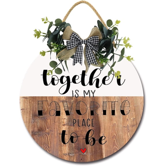 Eveokoki 12" Together Is My Favorite Place To Be Door Sign Plaque,Welcome Wall Hanging Signs Front Door Decor Home Decorative Door Sign Wooden Plaque Hanger for Bedroom Porch Yard