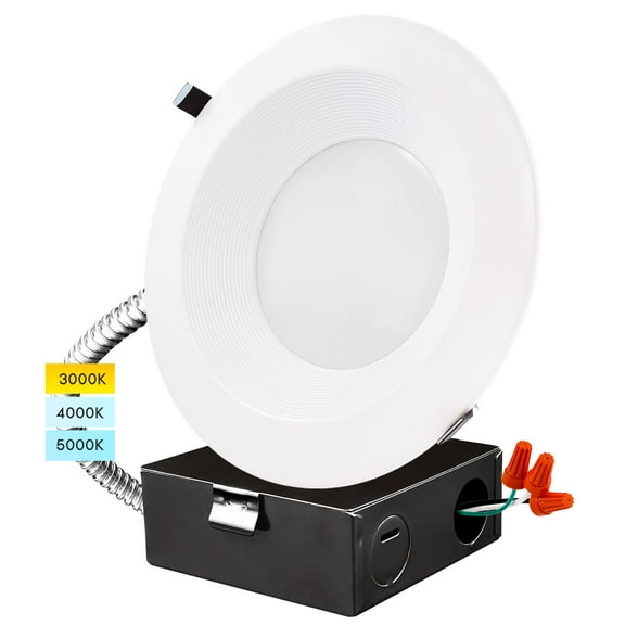 Luxrite 10 inch LED Recessed Light with J-Box 22/29/37.5W, 3 Color Selectable, Dimmable, 2300/3000/3700 Lumens, Wet Rated