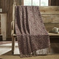 VHC Brands Custom House Burgundy & Tan Jacquard Woven Throw 50x60, Bedroom and Living Room Decor, Blanket, Cotton, Custom House Collection, Rectangle 60x50, Natural