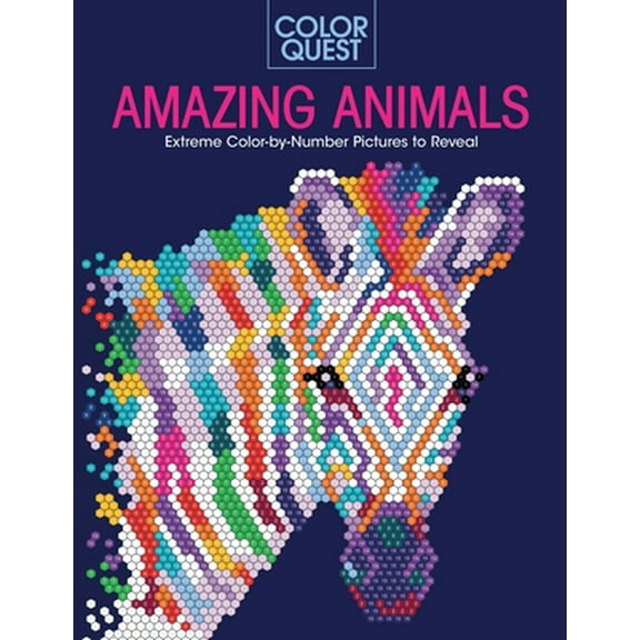 Pre-Owned Color Quest Color Quest: Amazing Animals: Extreme Color-By-Number Pictures to Reveal, (Paperback)