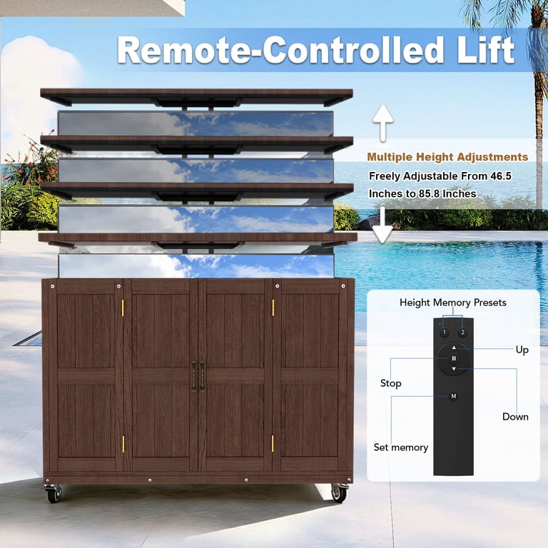 HABUTWAY Outdoor Motorized TV Lift Cabinet Solid Wood for 32-65
