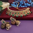 thumbnail image 2 of Efulgenz Antique Vintage Indian Jewelry Wedding Set for Women Multicolor Kundan Crystal Faux Pearl Bridal Choker Neckalce Jhumka Earrings Traditional Necklace Set Bollywood Jewelry, 2 of 6