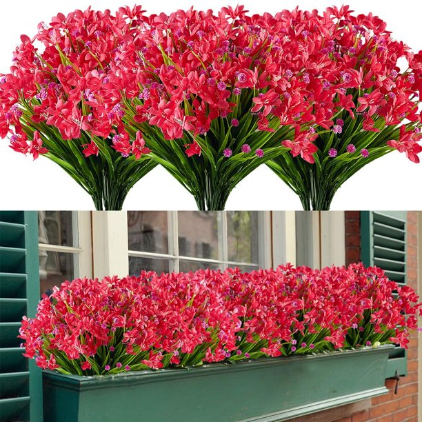 GRNSHTS 8 Bundles Outdoor Artificial Fake Flowers UV Resistant Shrubs