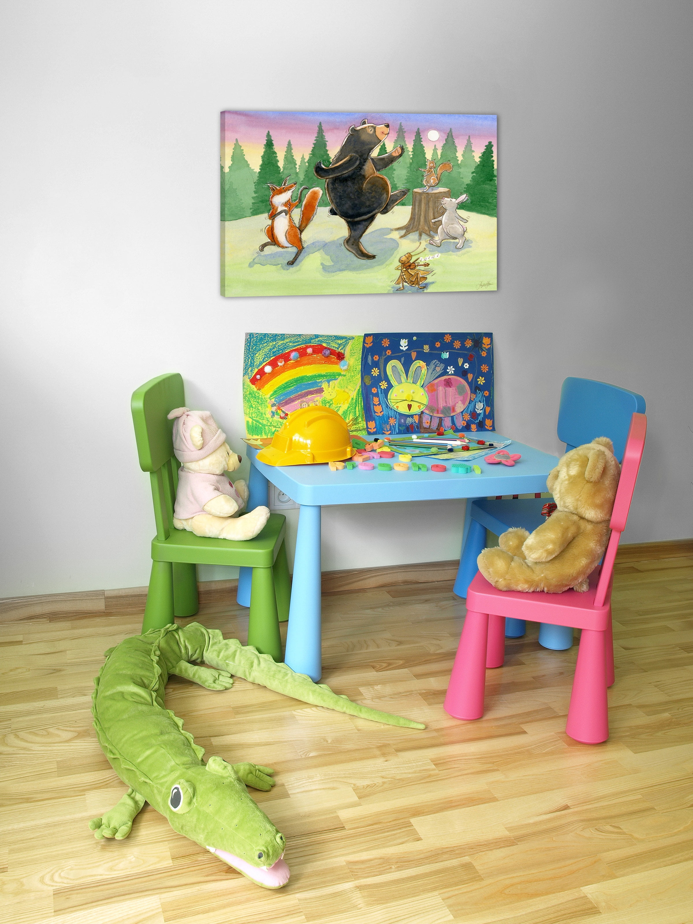 "Animals Dancing" Painting Print on Wrapped Canvas