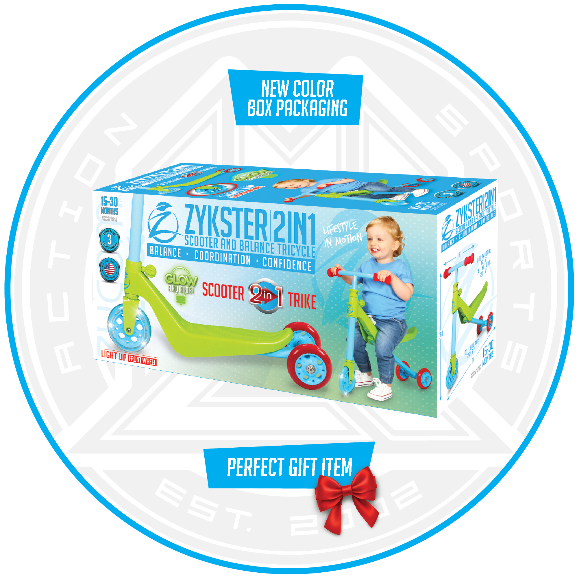 Zycom Zykster Toddlers 2 in 1 Balance Tricycle and Scooter – Green/Blue– Suits Ages 15 – 30 Months - Max Rider Weight 36lbs – 3 Year Manufacturer’s Warranty – Leading Action Sports Brand!