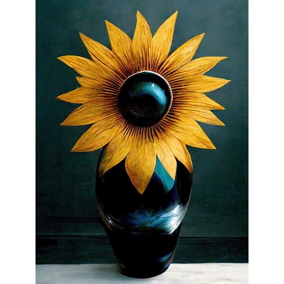 Modern Bright Single Yellow Black Sunflower In Vase Large Wall Art Poster Print Thick Paper 18X24 Inch