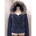 thumbnail image 6 of 11-12 Years Big Girls Faux Fur Hooded Zip Up Sweatshirt Long Sleeve Graphic Pullover Outerwear with Pockets, 6 of 6