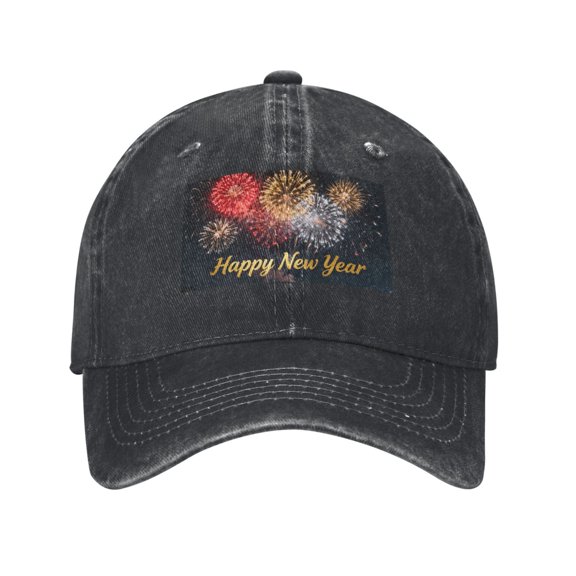 Washed Baseball Cap New Years Eve Retro Adjustable Dad Hat Gift for Men Women Black