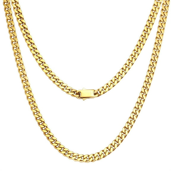 Italian Solid 18k Gold Over 925 Sterling Silver Chain Necklace for Men Women, 3.5mm, 5mm Diamond Cut Cuban Link Chain, Sturdy & Shiny & Not Easy to Fade & Comfortable 16 18 20 22 24 26 Inch