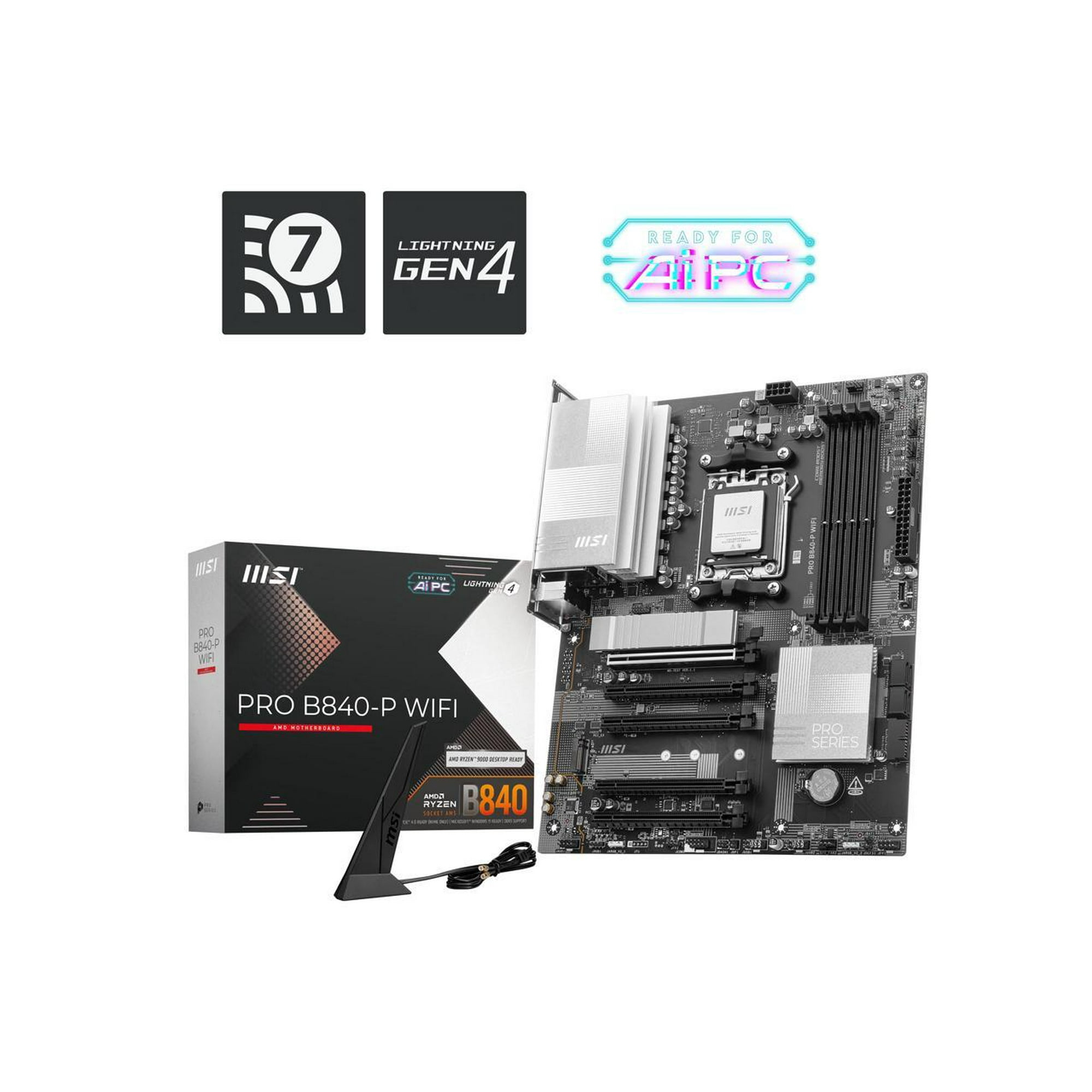 MSI PRO B840-P WIFI AM5 AMD B840 SATA 6Gbs DDR5 Ryzen 9000 / 8000 / 7000 ATX Motherboard