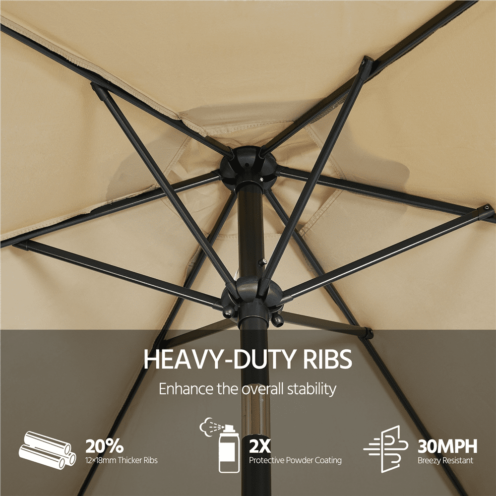 Renwick 9 ft Outdoor Patio Umbrella with Push Button Tilt and Crank, Tan