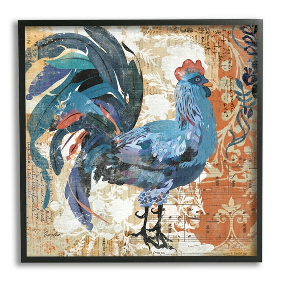 Stupell Vintage Rooster Floral Collage Animals & Insects Painting Black Framed Art Print Wall Art
