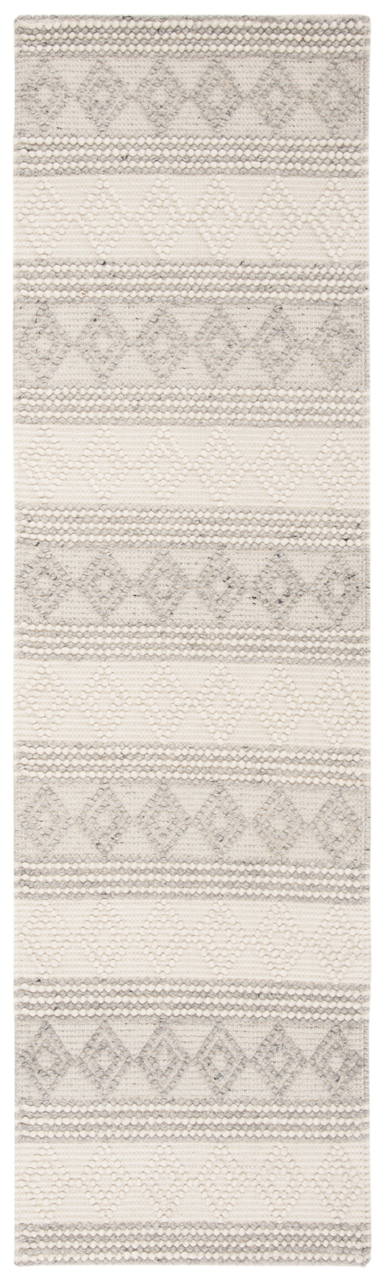 SAFAVIEH Natura York Geometric Striped Braided Jute Runner Rug, Grey/Ivory, 2' x 12'