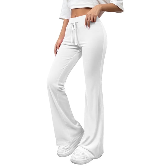 Posijego Women's Velvet Flare Pants Stretch High Waist Drawstring Bell Bottom Pants Vintage Casual Pants for Ladies