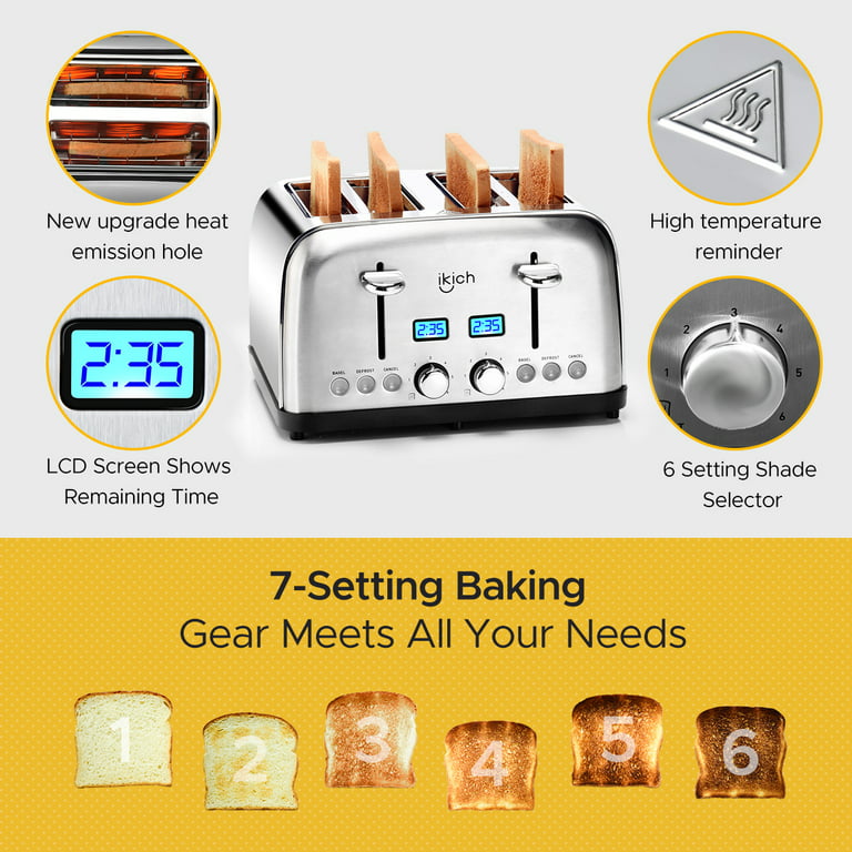 Ikich 4 Slice Long Toaster, 2 Long Wide Slot Toaster w/Warming Rack, 6  Browning Control, Defrost/Reheat/Cancel, Compact Countertop Stainless Steel  Toaster for Artisan Bread, Muffin, Croissant, Bagel - Costless WHOLESALE -  Online Shopping!