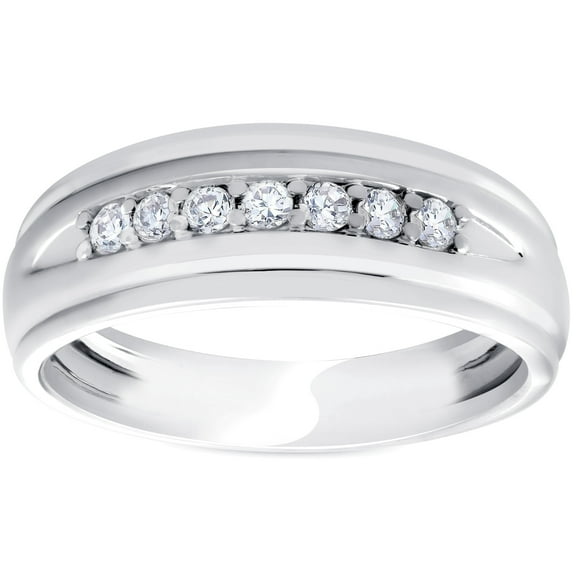Pompeii Mens 1/4ct White Gold 7 Stone Diamond Ring 10k Polished Wedding Anniversary Band