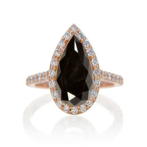 1.5 Carat Pear Cut Black Diamond Halo Desiger Engagement for Woman on 10k White Gold