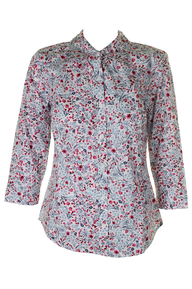 Karen Scott White Multi Floral Print Cotton Button Down Shirt S ...