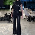 thumbnail image 3 of Wefads Women Two Piece Set Office Fashion Laple Contrast Button Sleeveless Vest Jacket Slim Top Loose With Pockets Pants Sets, 3 of 5