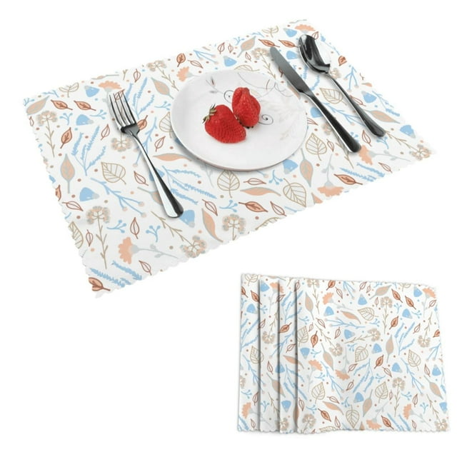 DouZhe Polyester Set de 4 Sets de Table, Feuille Florale Motif Décoratif Résistant à la Chaleur Place Mats pour Table à Manger, 12 x 18 Po