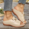thumbnail image 2 of Narveanno Womens Wedge Sandals Leather: Dressy Sandal, Rubber Sole, Comfortable Walking, Casual Slip on Summer Shoes Beige 7, 2 of 7
