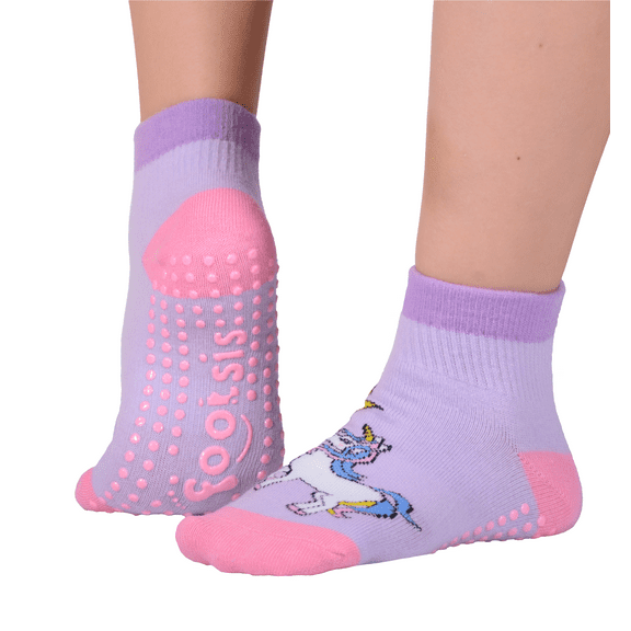 Footsis Non Slip Grip Socks for Yoga, Pilates, Barre, Home, Hospital ,Mommy and Me classes "Unicorn"