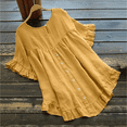 thumbnail image 4 of TUGOXIE Basic Womens Summer Shirts Short Sleeve Yellow Loose Fit Crew Neck Ruffle Women Summer Tops XXL, 4 of 4