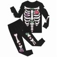 thumbnail image 1 of Pijama de esqueleto que brilla en la oscuridad, disfraz de Halloween para niños, a rayas, a cuadros, con luz nocturna, varios tamaños, 1 of 5
