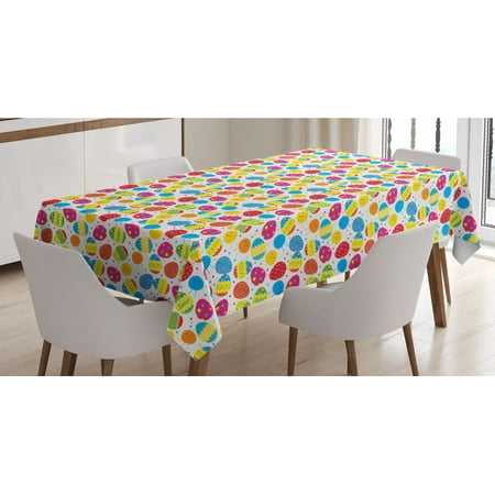 

Easter Tablecloth Cartoon Style Chicken and Colorful Eggs with Little Daisy Blossoms and Zigzag Rectangle Satin Table Cover Accent for Dining Room and Kitchen 60 X 90 Multicolor by Ambesonne