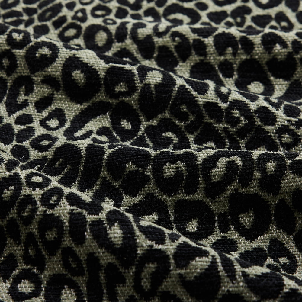 Leopard Print Chenille Ottoman - Green and Black Upholstered Foot Rest Stool for Living Room, Bedroom, Entryway, Modern Accent Furniture