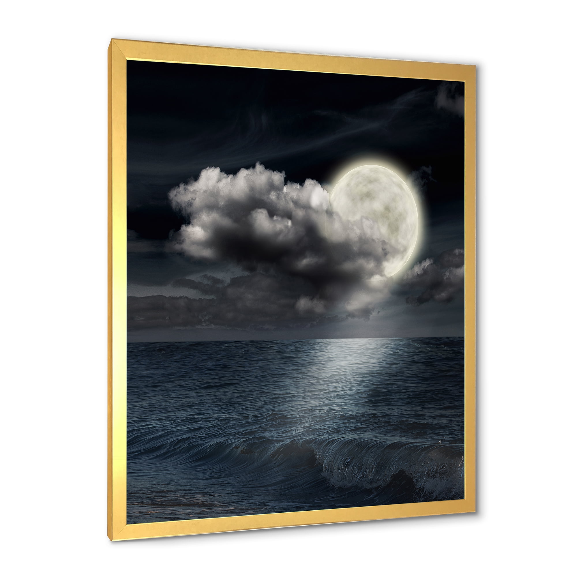 Designart 'Full Moon Night in Cloudy Sky VI' Nautical & Coastal Framed Art Print