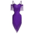 thumbnail image 3 of HULIJA Women's Latin Salsa Dress Fringe Irregular Cocktail Dress Rumba Samba Tango Ballroom Dancewear Purple L, 3 of 5