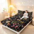 thumbnail image 3 of Homewish Vintage Flower Mushrooms Queen Sheets,Wild Animals Queen Sheet Sets,Black,4-Piece,1 Flat Sheet,1 Fitted Sheet and 2 Pillowcases, 3 of 6