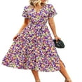 thumbnail image 1 of Robe à Manches Courtes Florale Col en V pour Femmes Plage, 1 of 6
