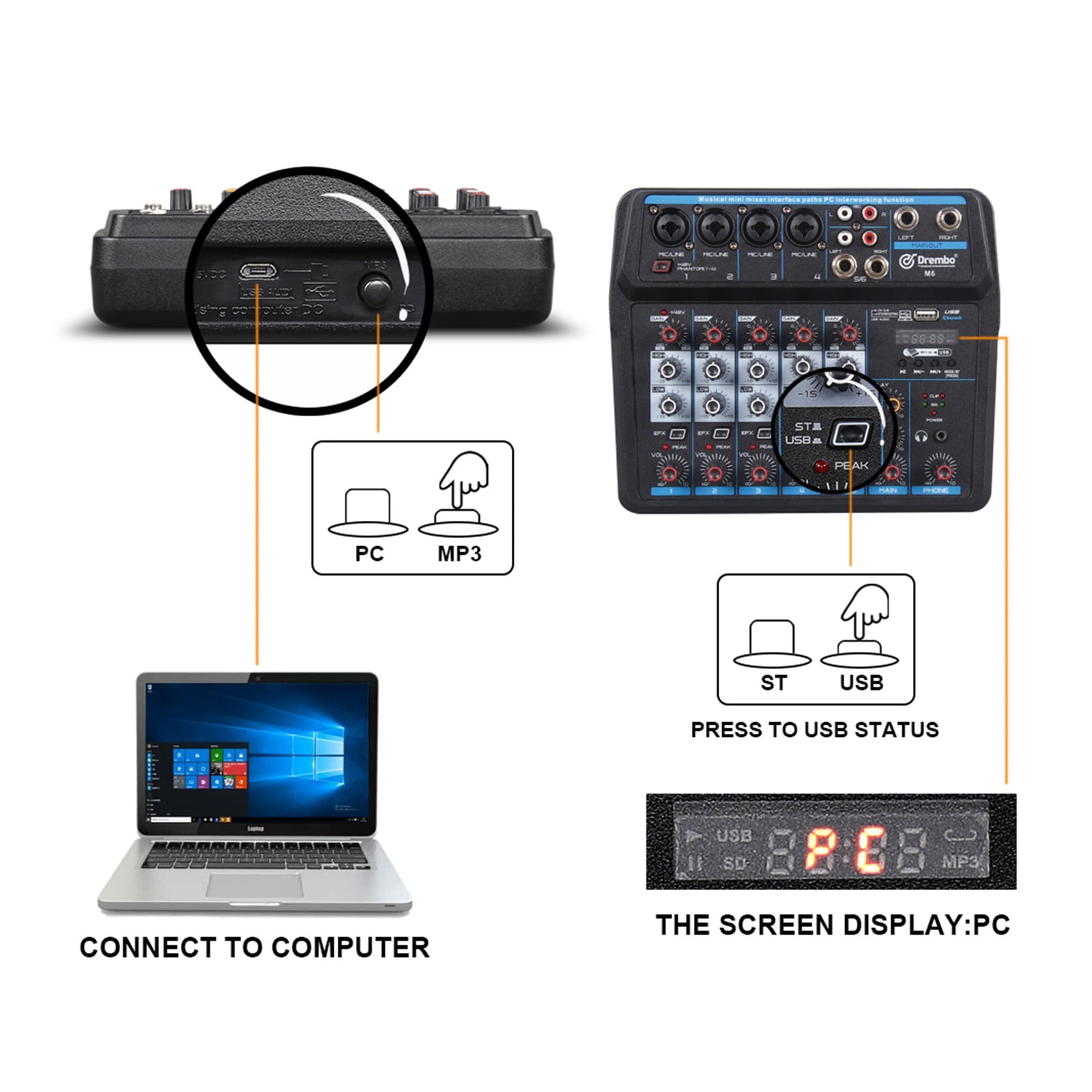 M4 M6 Aduio Mixer DJ Console With Sound Card Bluetooth For PC Recording Mic Instrument Mixing Interface ,Easy to Operate
