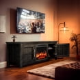 thumbnail image 5 of CHITOOMA Fireplace TV Stand with 2 Barn Doors and Storage Cabinets for TV up to 75 inch, Entertainment Center Console Table, Media Furniture for Living Room, Black, 5 of 9