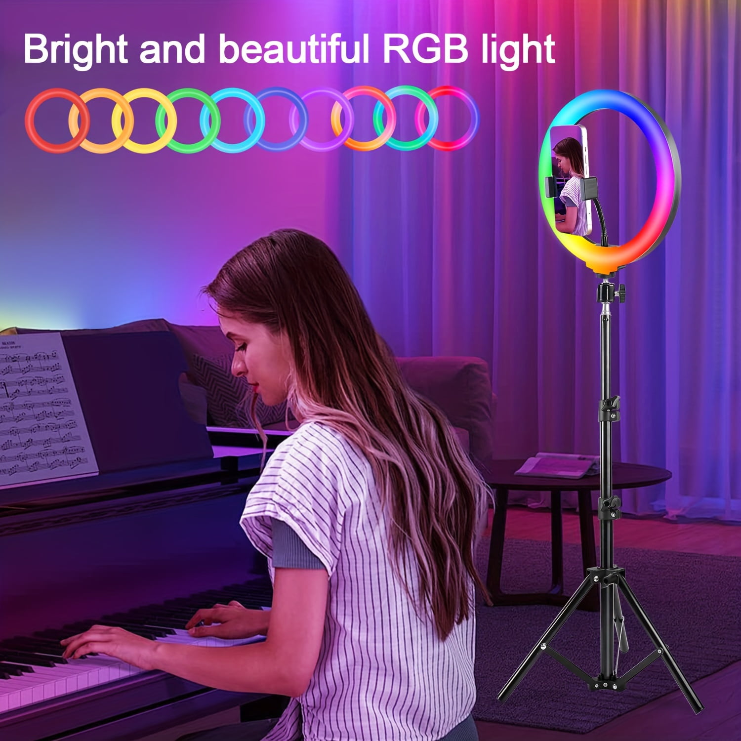 ZOMEI 10-Inch Selfie Ring Light with Adjustable 43.3-inch Tripod Stand, 39cm Extension Rod & Phone Holder - Dimmable LED Ringlight for Makeup, Live Streaming, Photography, RGB Color Modes