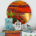 thumbnail image 2 of Designart 'Red Poppies By The Ocean During Evening Glow' Nautical & Coastal Circle Metal Wall Art 11x11 - Disc of 11, 2 of 5
