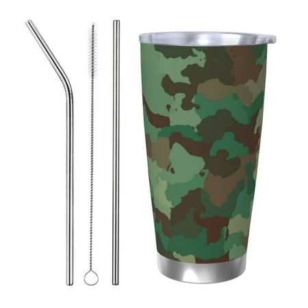 

20oz Straw Three-Piece Set Car Cup For The Coffee Shop Office Car Sports Home Easy To Carry Out Camouflage Green