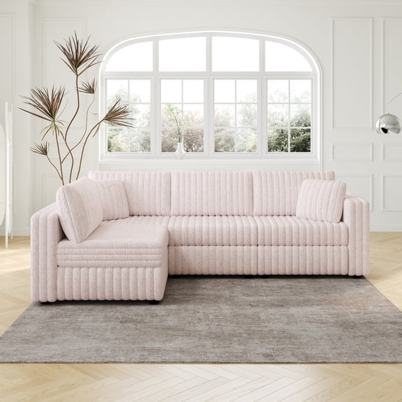 L-Shaped 4-Person Sofa - Light Pink Modern Plush Furniture with Modular Design for Bedroom and Living Room, Unique L-Shape Style