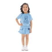 Bluey Toddler Girls' Embroidered Graphic Top and Ruffle Shorts Set, 2-Piece, Sizes 12M-5T